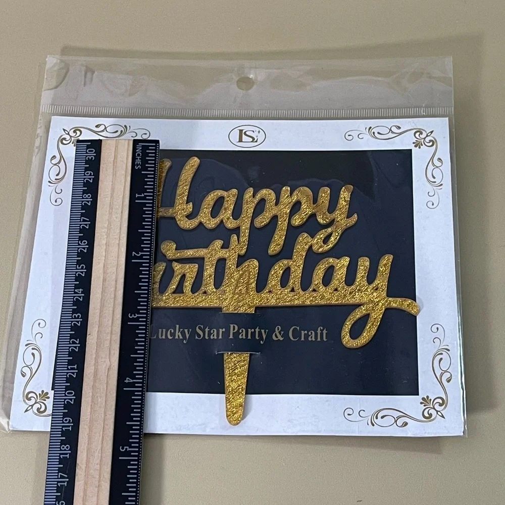 NWT Happy Birthday CursiveGold Sparkle Acrylic Cake Topper